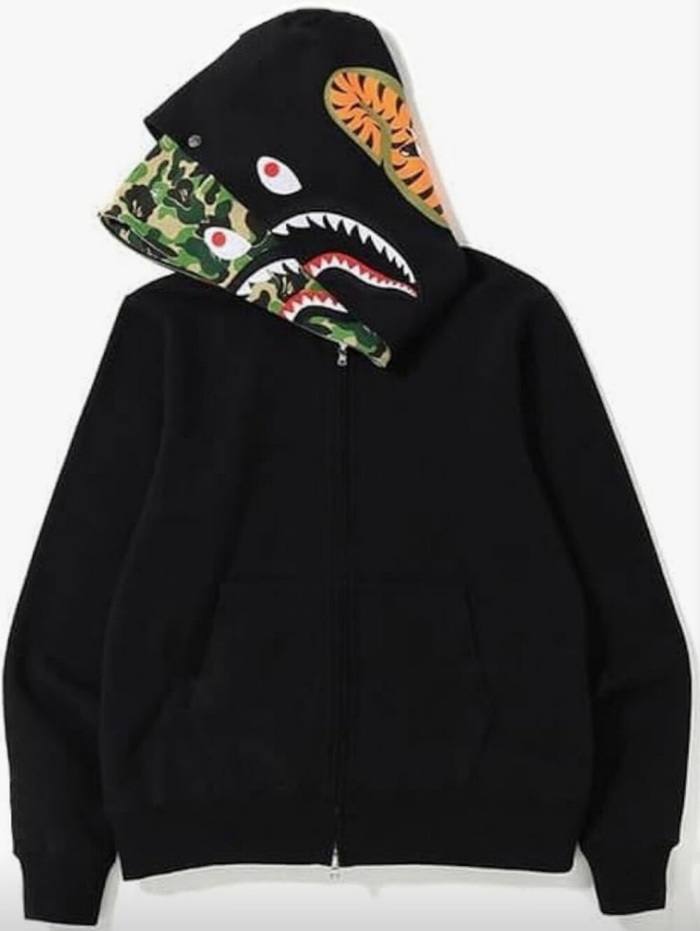 Black Hoodie Jacket with Camouflage Shark-Print Hood